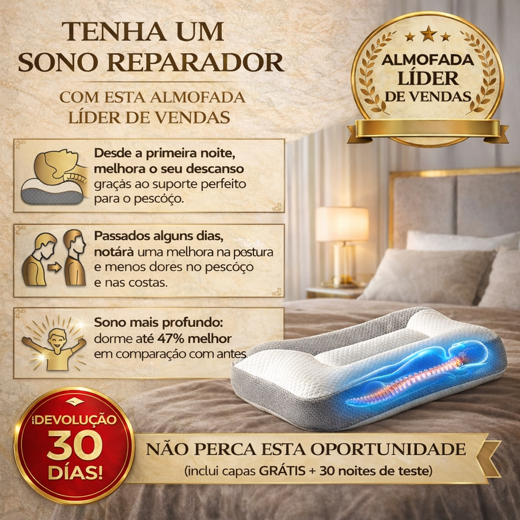 1+1 GRATIS HOJE! A única almofada viscoelástica que se adapta à curvatura do pescoço para voltar a descansar sem dores e deixe de gastar dinheiro em tratamentos. (Inclui capas GRÁTIS + 30 noites de teste) - ViscoPro™