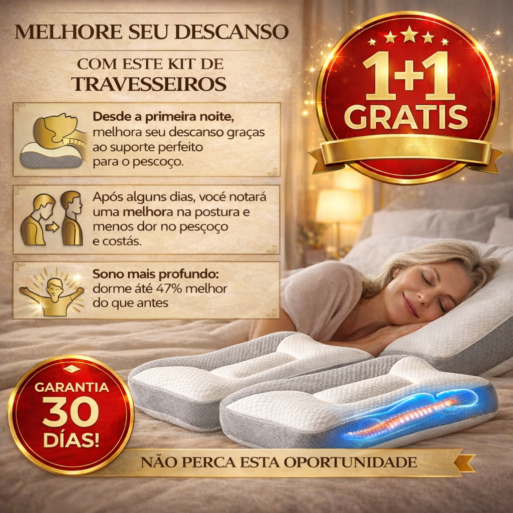 1+1 GRATIS HOJE! A única almofada viscoelástica que se adapta à curvatura do pescoço para voltar a descansar sem dores e deixe de gastar dinheiro em tratamentos. (Inclui capas GRÁTIS + 30 noites de teste) - ViscoPro™