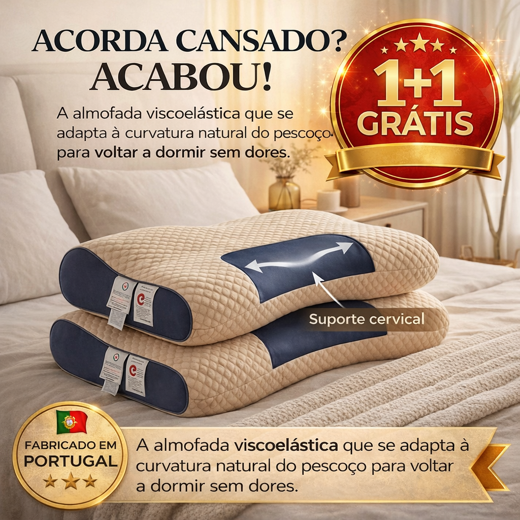 1+1 GRATIS HOJE! A única almofada viscoelástica que se adapta à curvatura do pescoço para voltar a descansar sem dores e deixe de gastar dinheiro em tratamentos. (Inclui capas GRÁTIS + 30 noites de teste) - ViscoPro™